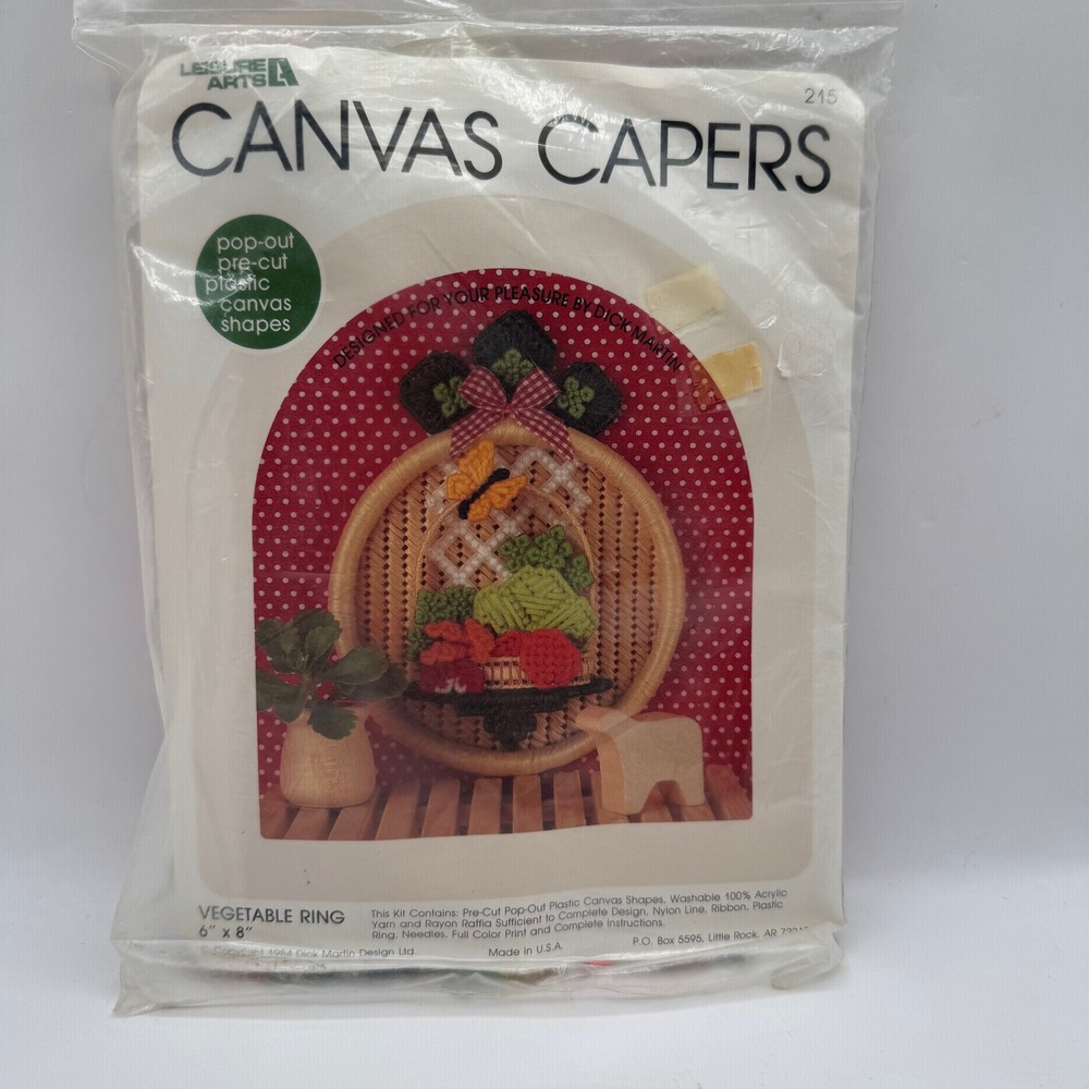 Leisure Arts Canvas Capers Kit 6x8 Vegetable Ring Vintage Craft Cottage Granny